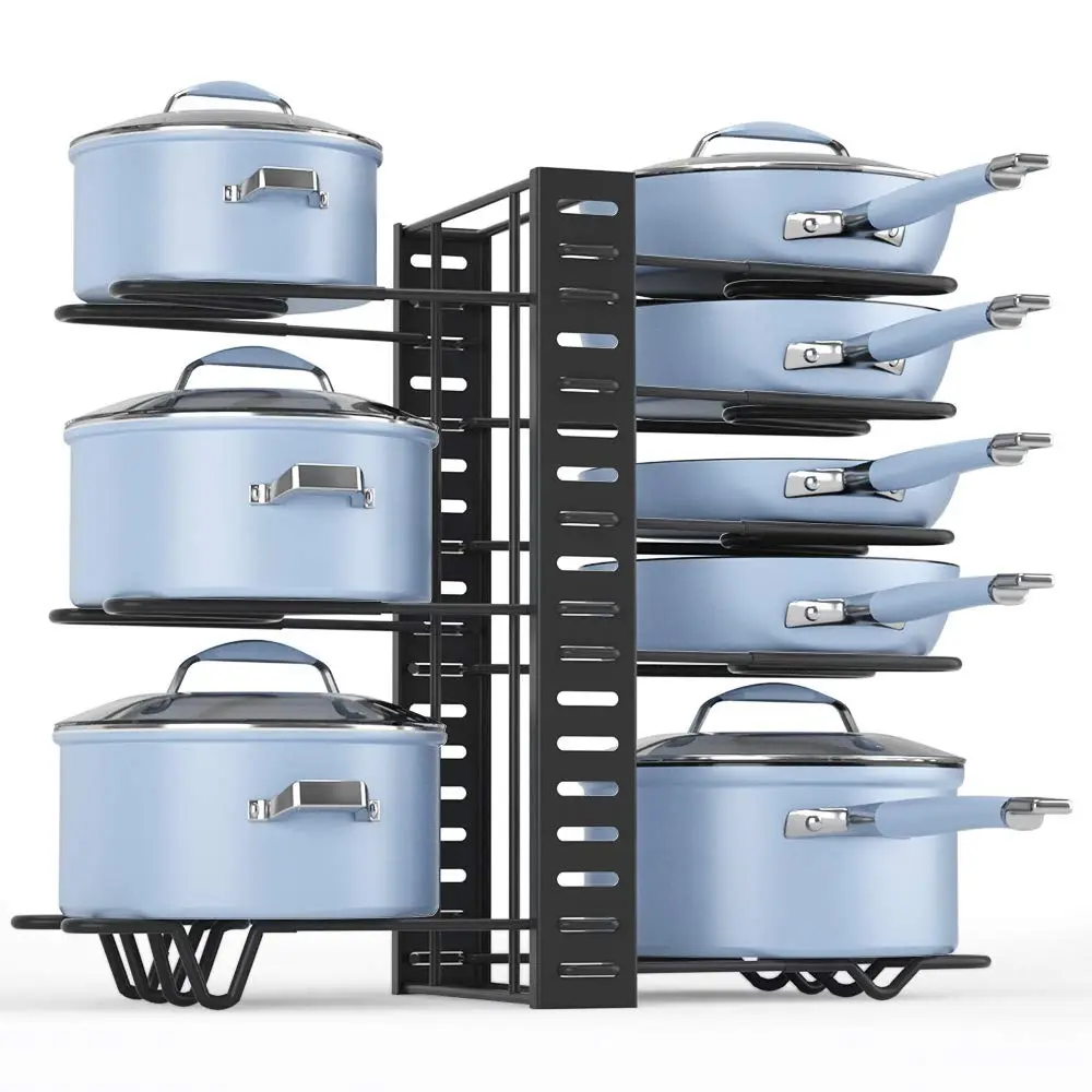 2023 New Product Kitchen DIY 8 Tiers Adjustable Pots Lid Pans Cabinet Other Accessories Metal Rack Holders Storage