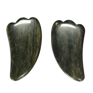 Masseur facial en jade, planche Gua Sha en obsidienne dorée, outil de massage facial - Product Image 1