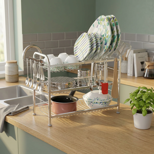 Escurridor de Platos Metálico de Tres Niveles con Porta Cubiertos y Soporte para Tazas, Organizador de Cocina - Product Image 4