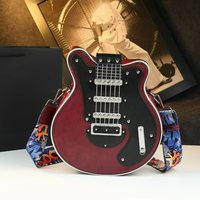 Bolso Bandolera en Forma de Guitarra Roja Único, Estilo Rock Punk Retro Americano, Material de PU, Moda Vintage para Mujer, Unisex