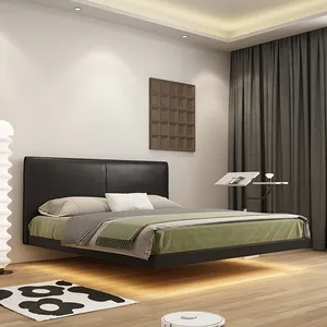 Italiaanse Comfortabele Bed Groep Intelligente Led Lamp Modern Design Opgeschort Groot Bed Frame Lederen Bed