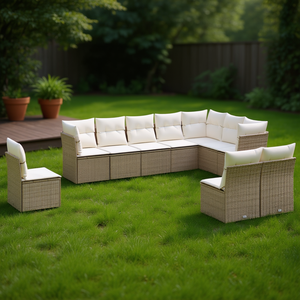 Ensemble de canapés de jardin en rotin beige 6 places, résistant aux intempéries, mobilier d'extérieur au design contemporain - Product Image 2