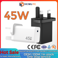 Chargeur mural 45W GaN PD à port unique Type C, prise UK, service tout-en-un, OEM ODM, logo personnalisé