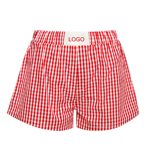 Shorts da donna a quadretti <span class=keywords><strong>in</strong></span> cotone 100% <span class=keywords><strong>con</strong></span> logo personalizzato, <span class=keywords><strong>vita</strong></span> alta ed elastica, perfetti per l'estate - Product Image 3