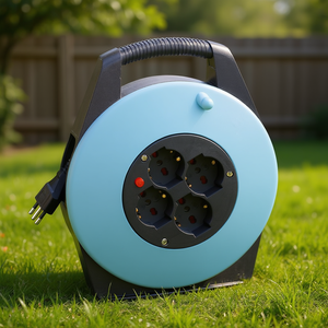 Enrollador de Cables Fervi Hecho en Italia, Extensión de Alimentación de 4 Tomas con Asa para Uso en Exteriores - Product Image 3