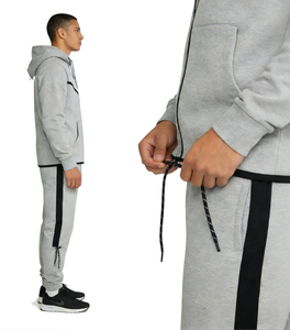 Conjunto de Sudadera con Capucha y Pantalones Deportivos de Dos Piezas para Hombre, con Rayas Grises, de Forro Polar, Transpirable, Ajustado, para Invierno, Estilo Formal - Product Image 2