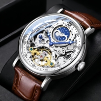 Montre Mécanique Homme ONOLA, Squelette Creux, Luxe Affaires, Automatique, Phase de Lune, Étanche 6836