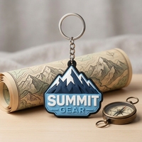 Porte-clés en PVC souple, imperméable et léger avec mousqueton |   Design de montagne en relief 3D |   Logo personnalisé imprimé UV pour l'aventure en plein air