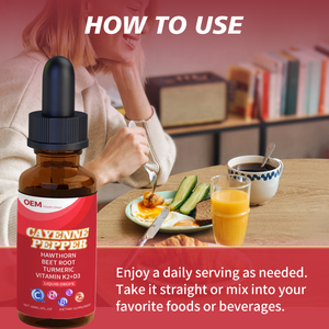 Extracto Líquido de Pimienta Cayena al por Mayor OEM con Hawthorn, Remolacha, Cúrcuma, Vitamina I, K2 + D3 para Apoyar el Metabolismo - Product Image 6