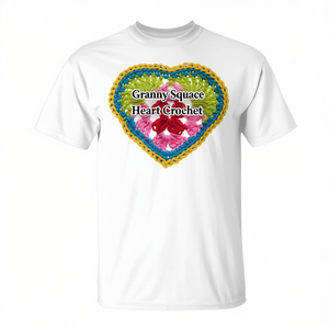 T-shirt promotionnel blanc unisexe pour adulte avec motif cœur Granny Square au crochet - Product Image 2