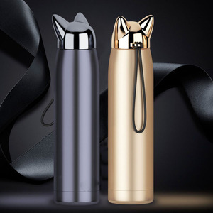 Bouteille d'eau de voyage thermo sous vide en acier inoxydable à double paroi avec logo personnalisé chat oreille de <span class=keywords><strong>renard</strong></span> café chaud thé lait - Product Image 5