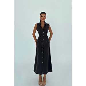 ชุดเดรสลำลองสีดำลายไลซ่าแบบติดกระดุมยาว - Product Image 3