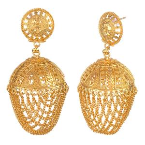 India de Bollywood 14K chapado en oro Jhumka Jhumki vestido pendientes conjunto de joyas de boda - Product Image 2
