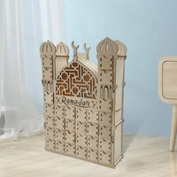 Nicro Creative Artisanat en bois islamique musulman, Décoration 30 jours jusqu'à l'Eid, Ornements de maison en forme de château, Calendrier de l'Avent du Ramadan DIY