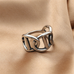 Men's <b>Silver</b> Letter <b>Ring</b> Geometric Retro Style Punk Jewelry Gift 280624 - Product Image 4