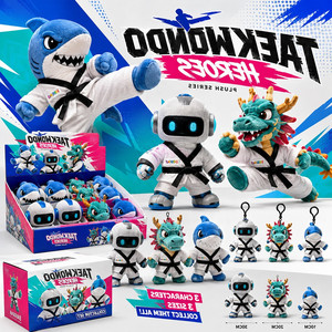 Set di Peluche Personalizzati Eroi <span class=keywords><strong>del</strong></span> Taekwondo, Giocattoli Imbottiti a Forma di Squalo, Robot e Drago con Portachiavi per Bambini, Serie per Collezionisti di Arti Marziali - Product Image 1