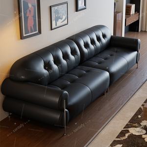 Canapé en cuir de style rétro français, salon moderne, luxe, 3 places, noir, hall d'hôtel, appartement, canapé modulaire, réception, centre commercial - Product Image 4
