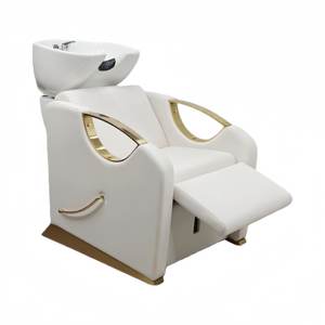 Chaise de shampooing en <span class=keywords><strong>cuir</strong></span> moderne avec lavabo en céramique <span class=keywords><strong>Repose</strong></span>-pieds réglable - Design ergonomique pour salon de coiffure Salon de beauté Spa - Product Image 1