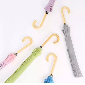 Auto Open Solid Color Fashionable and Simple Arc Classic Wood Handle Windproof Unbreakable Stick Rain Umbrella - Product Image 4