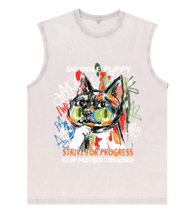 Retro Washed Oversized Abstrakter Pinselstrich-Hund Graffiti-Hintergrunddruck Herren Weste Teenager Lässiges Ärmelloses Tanktop US-Lokal - Product Image 6