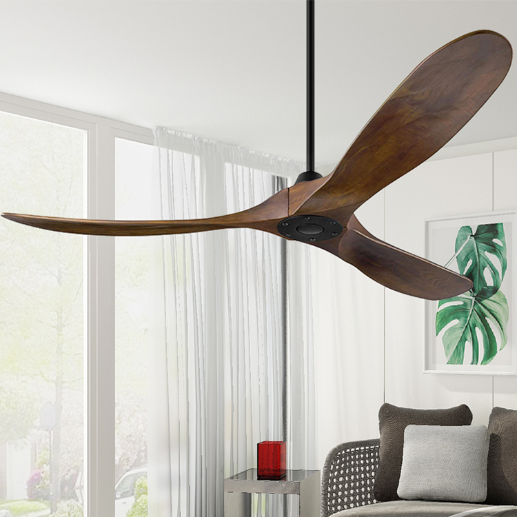 Nordic Hot Sale Modern 60" 3 High End Solid Wooden Wood Blades Remote DC Forward Reverse Motor Function Ceiling Fan No Light