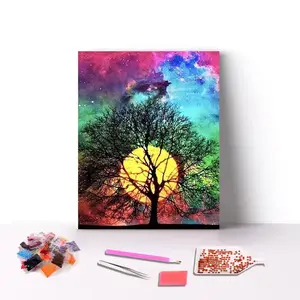 Abstract 40x50cm Full Round Drill Colorful Moon Night Scenery 5D Cartoon Diamond Painting Set With Tools