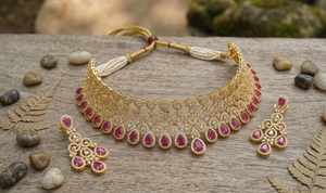 DIVYORO Elegant <b>Ruby</b> Teardrop Gold Plated <b>Necklace</b> Set Classic Ethnic Bridal Jewelry for Women Wedding Ceremony Reception - Product Image 3