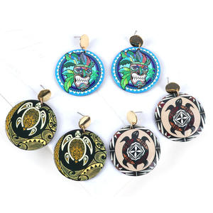 Pendientes acrílicos personalizados con estampado de viento étnico de tortuga mágica de jefe tribal <span class=keywords><strong>primitivo</strong></span> africano, pendientes de gota redondos de moda para mujer - Product Image 5