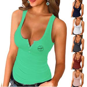 Camisetas sin Mangas con Cuello Redondo Acanalado para Mujer, Top Sólido con Logotipo Personalizado, 95% Algodón Peinado, 5% Elastano, Ajuste Delgado, Camisetas con Botones - Product Image 5