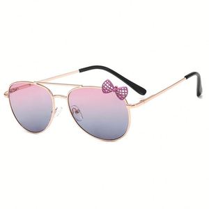 Logo Custom 2025 Fashion Cute Metal Bow Oversized Kids Sunglasses UV400 Big <b>Frame</b> Pilot Sunglasses for Girls - Product Image 6