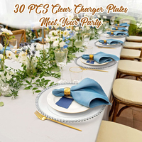 Assiettes à dîner réutilisables en plastique transparent avec perles argentées, vaisselle de fête, assiettes rondes en PS pour mariage, anniversaire, banquet