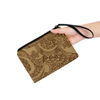 Porte-monnaie promotionnel à imprimé polynésien, compact et pratique, à bas prix, vente en gros, personnalisable avec fermeture éclair