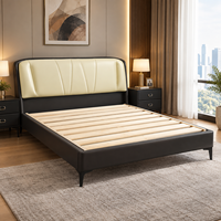 Cadre de lit moderne en bois et cuir au design simple pour chambre à coucher – Cadre de lit de luxe classique