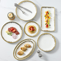 Assiette plate en céramique de luxe avec bord doré, vaisselle en porcelaine, vente en gros pour usines de céramique