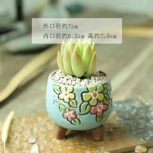 韩式手工雕刻陶瓷手绘花卉图案粗陶环保花园多肉花盆家用 - Product Image 6