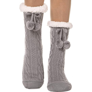Factory Wholesale <strong>Custom</strong> Women <strong>Fuzzy</strong> Slipper <strong>Socks</strong> Winter <strong>Warm</strong> Fleece Soft Thick Cozy Knitting <strong>Socks</strong> With Grips - Product Image 1