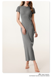 Long Maxi Split Stripe T-Shirt Dress Mujer Verano Casual Manga corta Cuello redondo Beach Vacation Outfit - Product Image 3