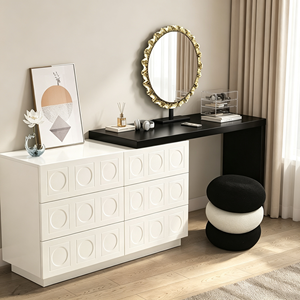 Modern <b>Makeup</b> Vanity Set With White Cabinet And Round <b>Mirror</b> Bedroom Dressing Table Storage Furniture - Product Image 4