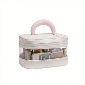 New Style Large Capacity PU+TPU Toiletry <b>Bag</b>, <b>Clear</b> Portable Travel Makeup Pouch Handheld Travel Makeup Storage <b>Bag</b> - Product Image 1