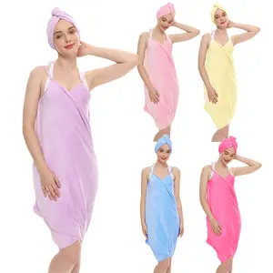 Lady's Towel Wrap Hair Turban Set Wearable Spa Shower Bath Wrap Cover Up Towel Tube Dress