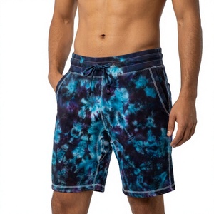 Shorts de Baño para Hombre, Estilo Tie Dye, Cintura Media, Cordón Ajustable, Secado Rápido, Casuales, con Estampado Azul y Morado, Cortos - Product Image 1