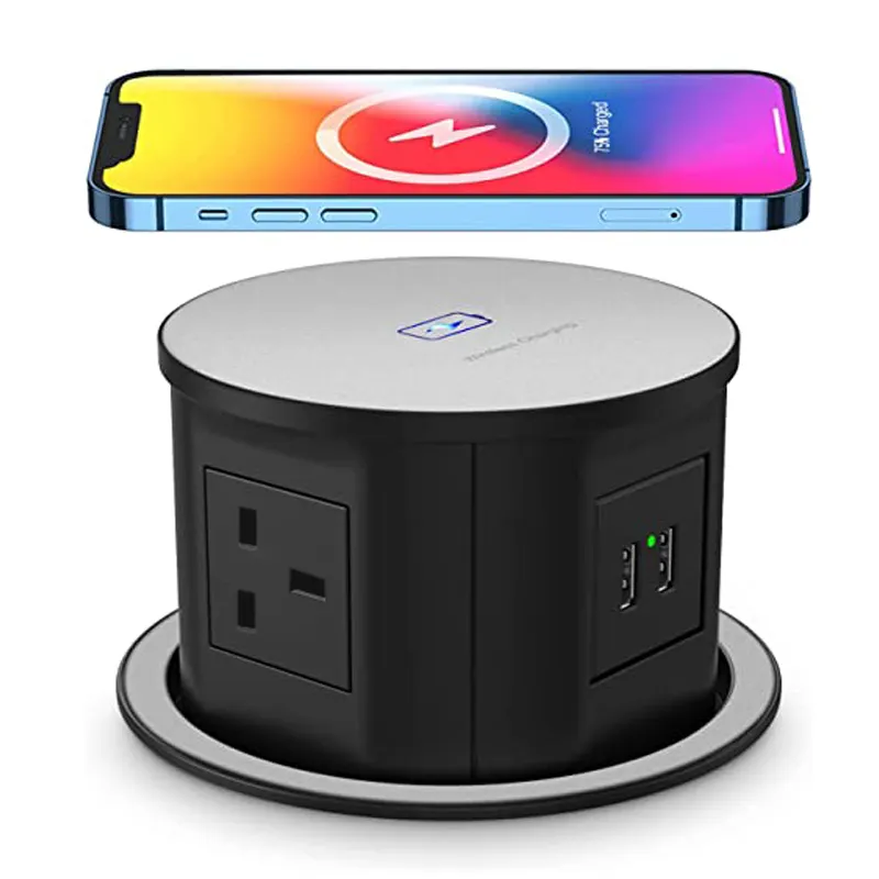 Amazon hot UK Power Wireless Charger Hidden Recessed Power Desktop Tabletop Glass Outlet Kitchen Office Furniture Pop Up Socket