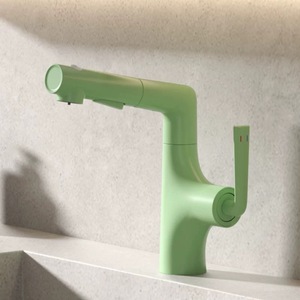 Nuovo Rubinetto Moderno Monocomando in Rame Puro con Ceramica, per Lavabo Bagno, Acqua Calda e Fredda, con Doccetta Estraibile Regolabile, Colore Bianco <span class=keywords><strong>Latte</strong></span> Rosa - Product Image 1