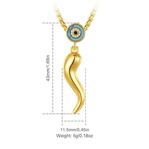 Nuevo Collar con Colgante de Cuerno Italiano, Chapado en Oro de 18K y Rodio, con Turquesa y Circonitas Microincrustadas, Símbolo de Protección y Buena Suerte - Product Image 2