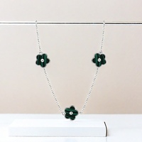 QX CUSTOM joyería fina plata esterlina 925 malaquita cinco hojas trébol flor colgante collar de mujer