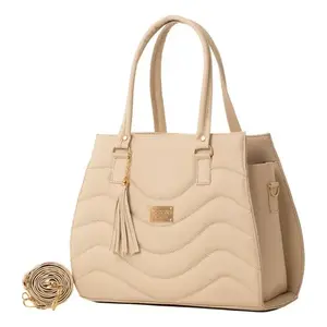 Sac à main beige pour femme Fana Alissa M3767 en cuir Saffiano, grande capacité, fermeture ouverte, deux poignées, usage quotidien décontracté - Product Image 3