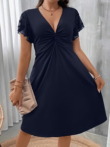 Abito alla moda taglie forti per donna, stile europeo e americano, vestito estivo oversize con scollo a V, elegante abito <span class=keywords><strong>da</strong></span> sera per feste - Product Image 4