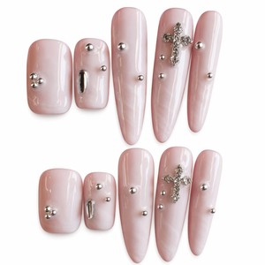 Uñas postizas acrílicas 3D con diamantes de imitación rosas, de cobertura completa, en formas cuadradas, stiletto y ataúd para dedos. - Product Image 1