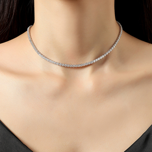 Women's Adjustable Rhodium Plated Fine Jewelry S925 Sterling <strong>Silver</strong> GRA 3mm D VVS1 Moissanite Tennis Necklace <strong>Choker</strong> - Product Image 2