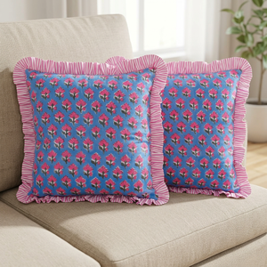 Funda de Almohada Estampada a Mano con Diseño Floral Rosa, Hecha en India, de Algodón Suave, para Sofá, Cama o Cojín - Product Image 3
